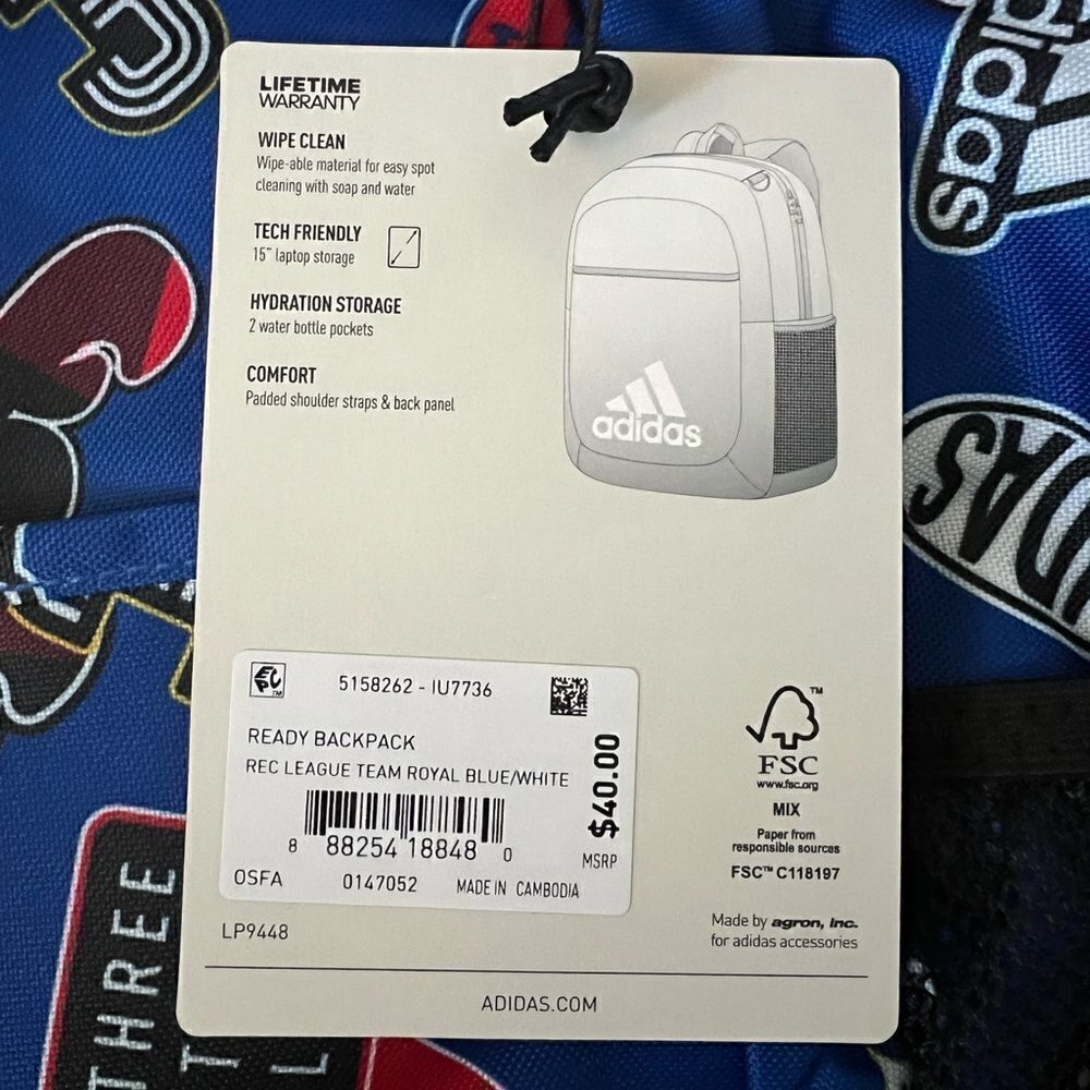 Adidas Ready Rec League Team Royal Blue/White Backpack - Picture 5 of 6
